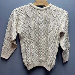 Peregrine Aran Cable Knit Sweater 100% Wool Made in England Fisherman Cream
